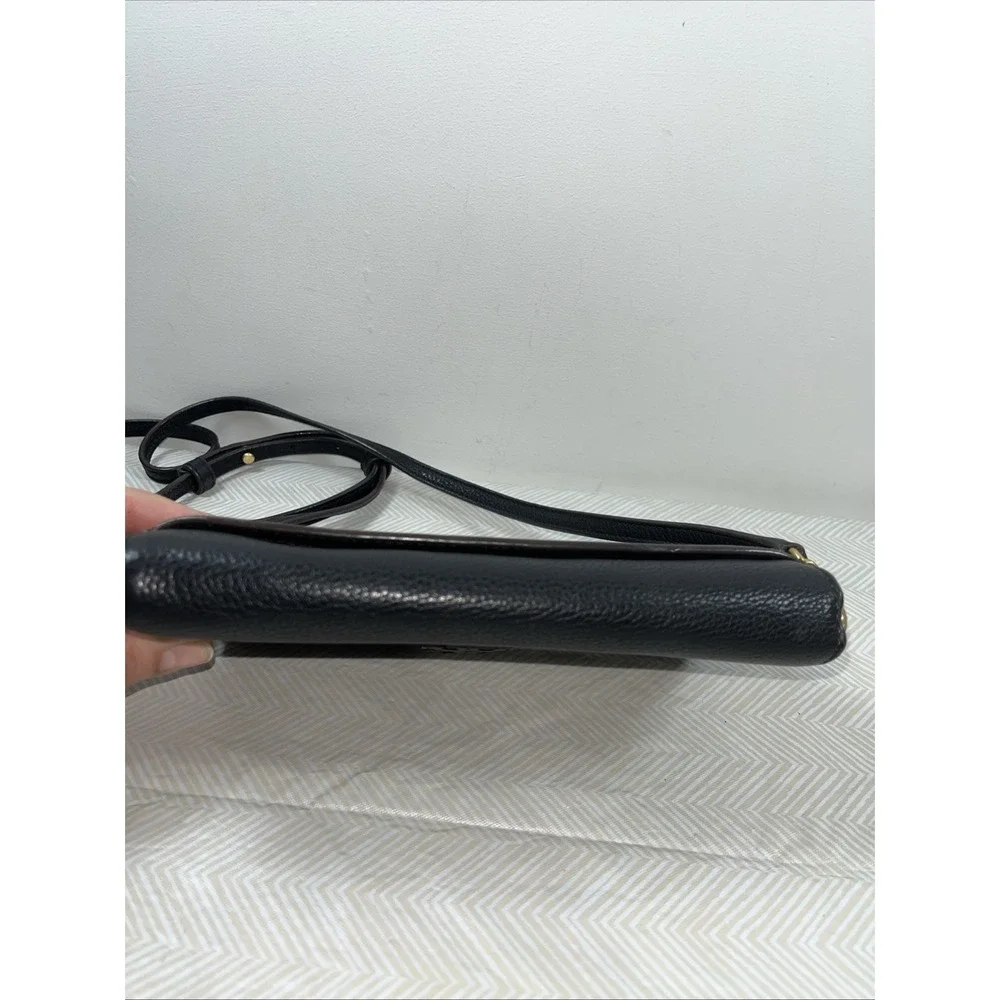Tory Burch McGraw Flat Pebbled Leather Wallet‎ Crossbody Black Clutch Bag Gold